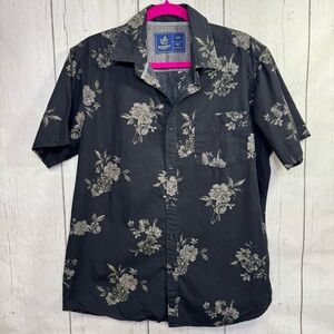 Rugby University Black Floral Button Up Shirt L Dark Academia Grunge Goth Size L